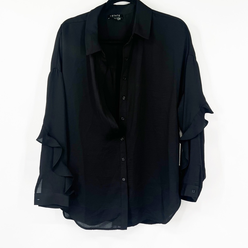 1. State Long Sleeve Button Front Split Back Shirt in Black NWT